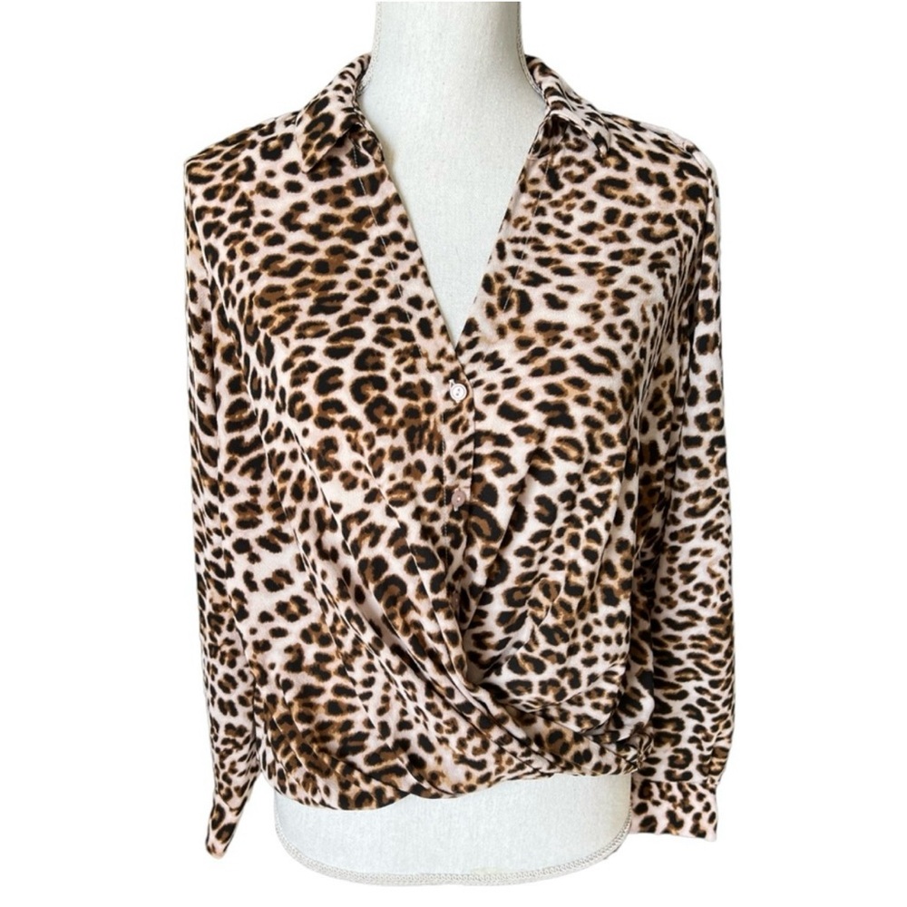 All in favor leopard print Long sleeve top Notched Collar workwear office